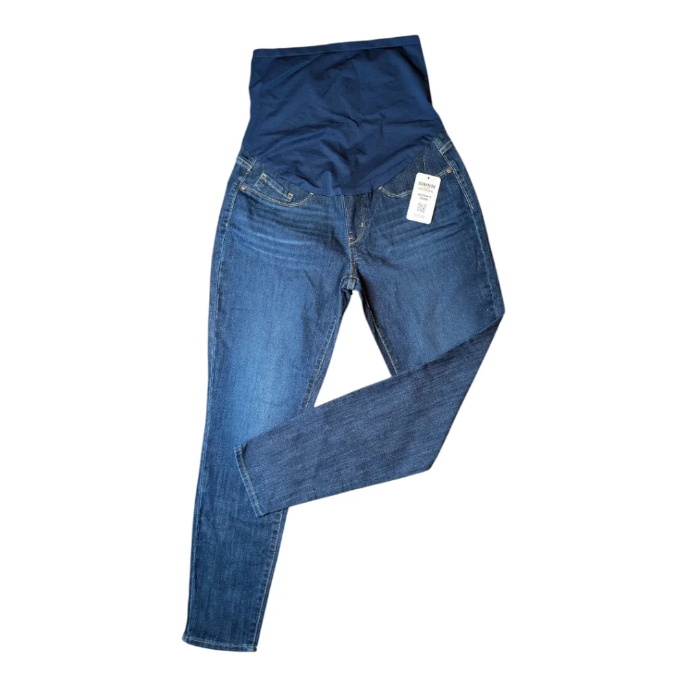 Levi Strauss Maternity Skinny Dark Rinse Super Stretch Full Tummy Panel Jeans Lg